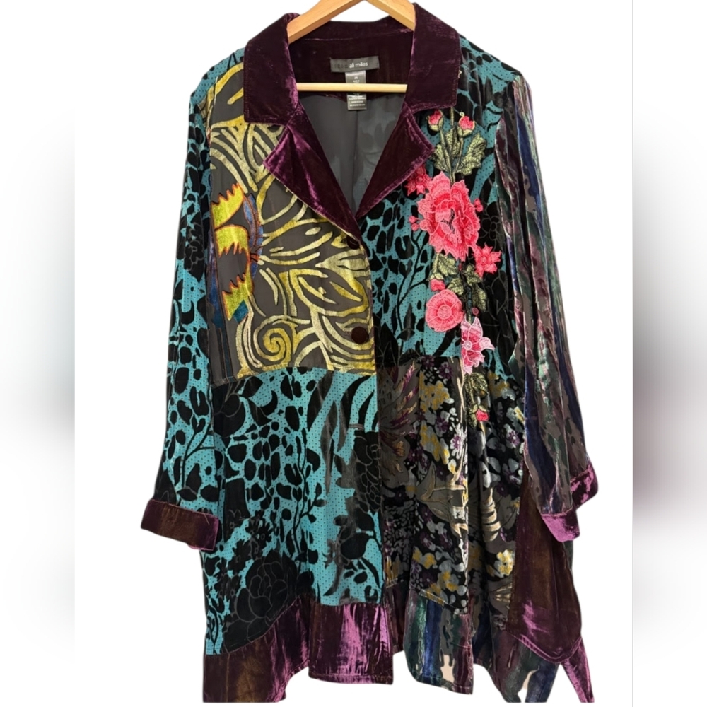 Ali Miles Button Up Velvet Tunic Top Size M